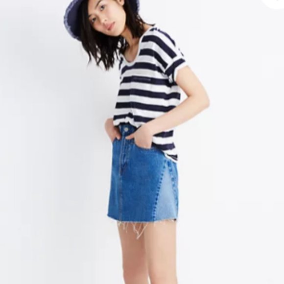 Madewell Rigid Denim A-Line Pieced Mini Skirt - Picture 3 of 13